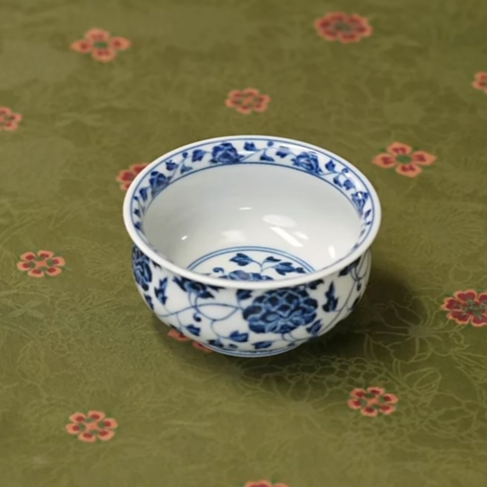 【小乔赏瓷】司陶坊柴窑青花满工团花炉式杯stf223