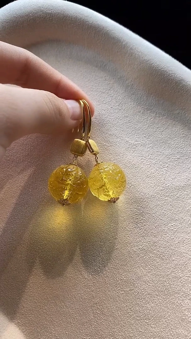 琥珀银S925镶嵌耳饰耳环