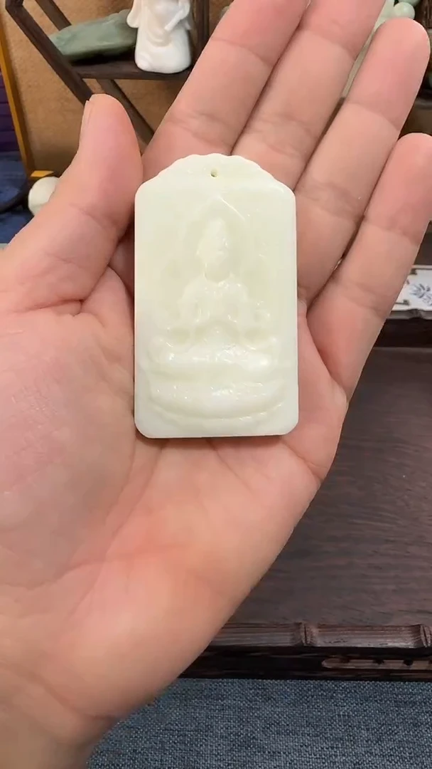 未镶嵌挂件蓝田玉（蛇纹石化大理石玉）蓝田 高观音牌