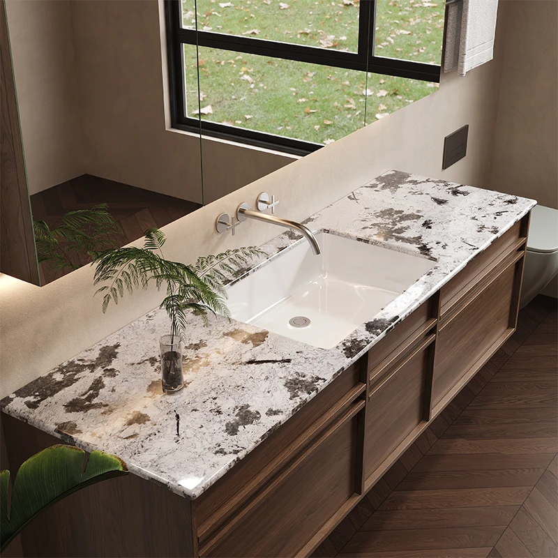 雪山飞狐高档奢石浴室柜可丽然复合奢石台下陶瓷盆法式中古风