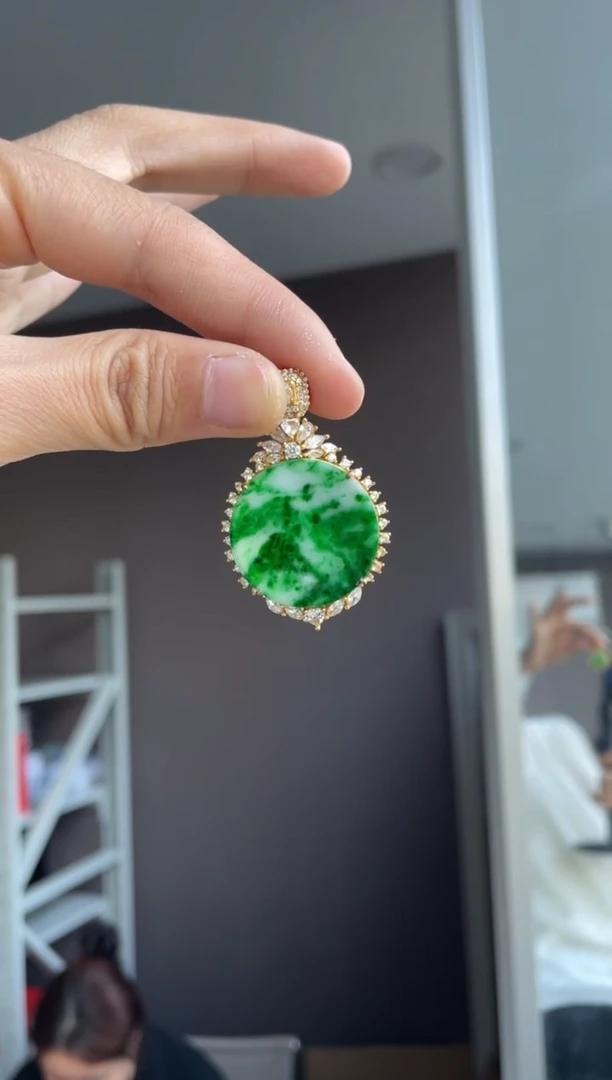 吊坠(不含链)银S925镶嵌翡翠天然缅甸A货翡翠