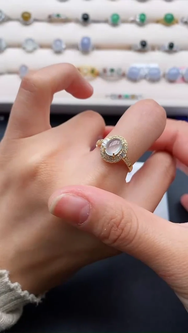 银S925镶嵌戒指翡翠4444444+8