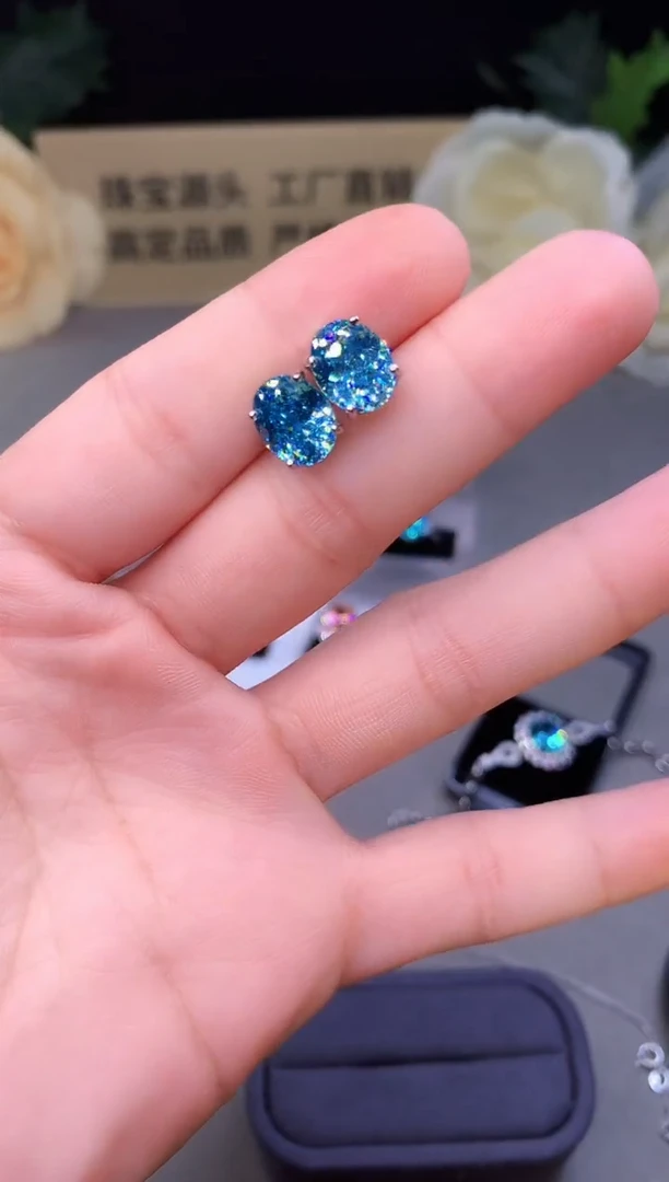 银S925镶嵌耳钉帕拉依巴碧玺2288