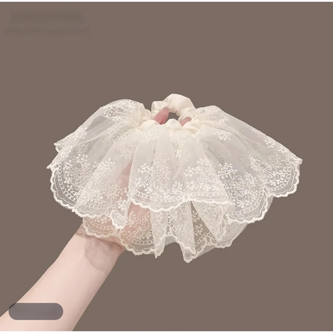 慵懒裙摆法式优雅蕾丝大肠发圈少女高级感大号扎发橡皮筋头绳发饰