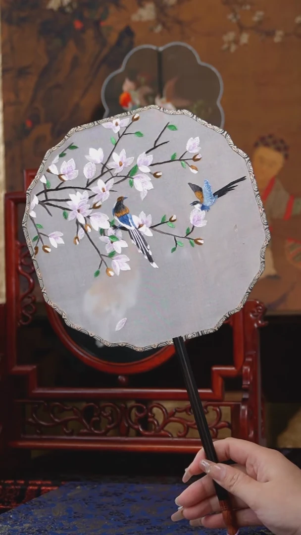 刺绣团扇-双面绣花非遗