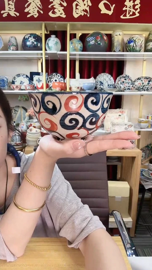 陶瓷赤绘旋涡碗12cm