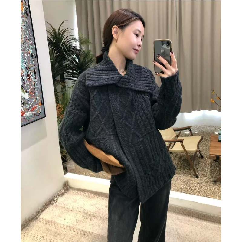 厚款复古麻花针织开衫设计感2025慵懒风麻花针织开衫