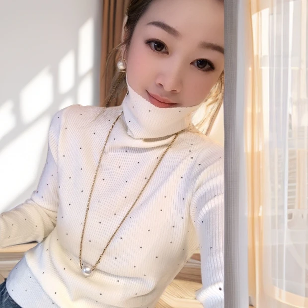 2025新款冬季高领毛针织衫女波点高级感穿搭洋气内搭打底衫上衣