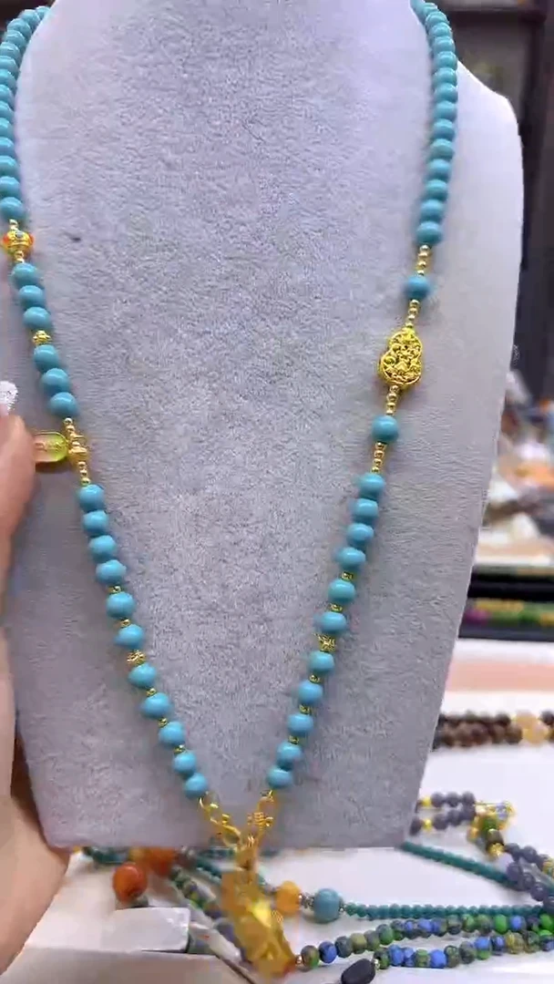 玛瑙/玉髓毛衣链银S925镀金镶嵌DIY款M737