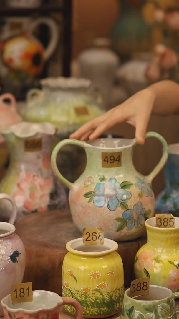 陶瓷494景德镇设计师手作花器摆件侘寂风