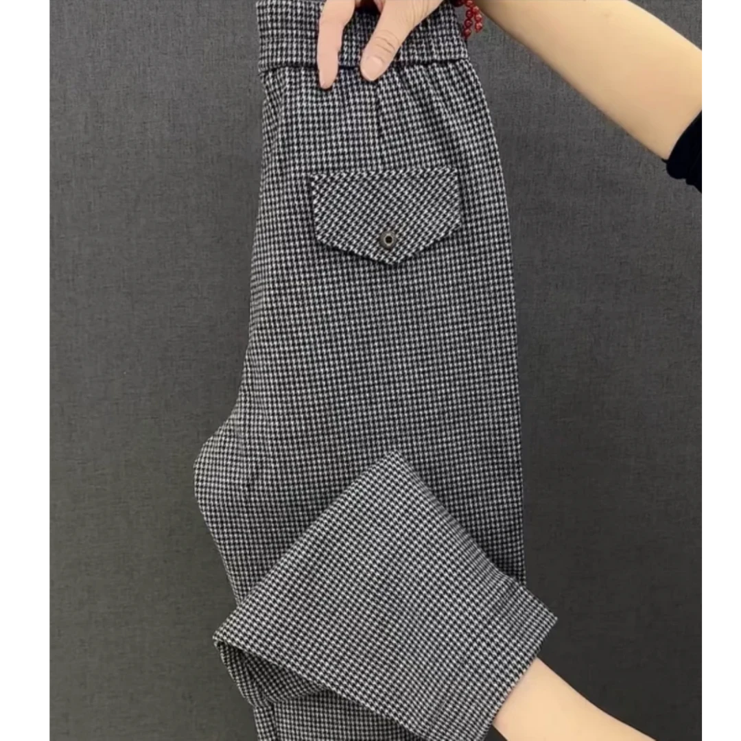 2025早春新款千鸟格百搭显瘦休闲九分裤格纹