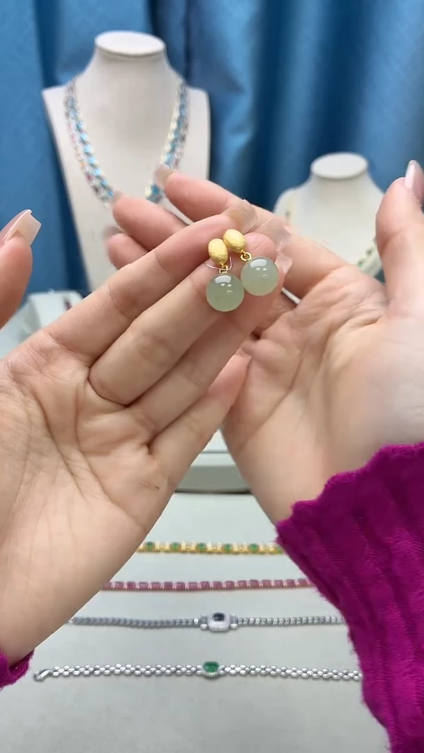 银S925镶嵌和田玉耳饰177JH0102产品一个（多样性）