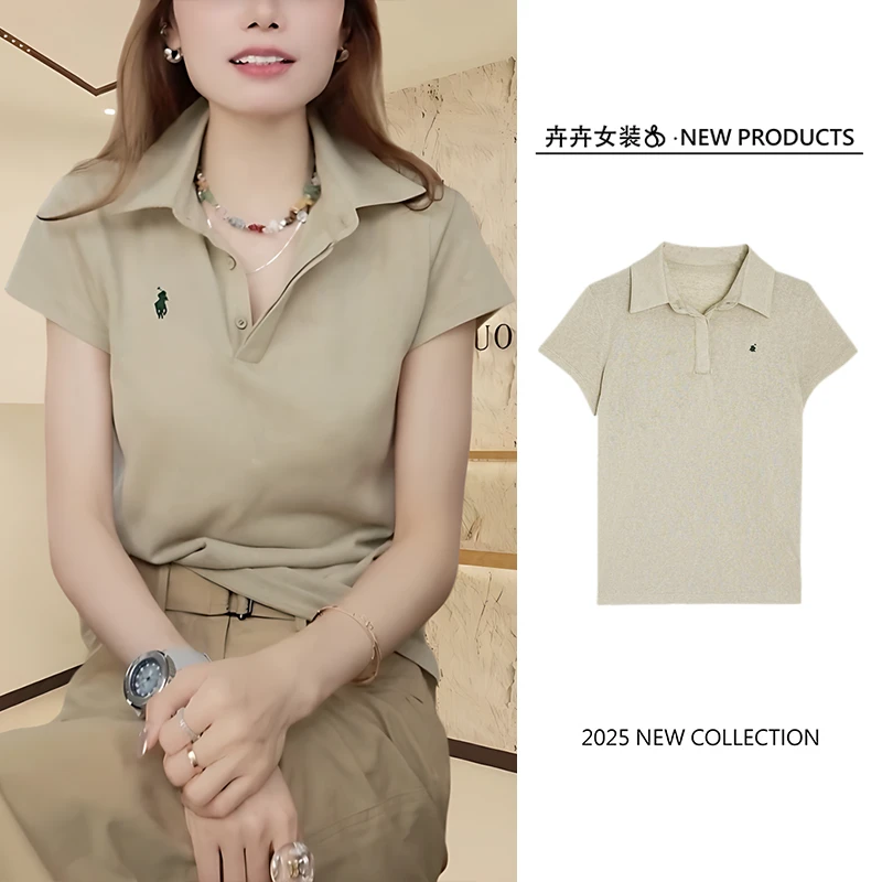 夏季复古POLO衫短袖2025新款爆款洋气百搭高端上档次刺绣翻领上衣