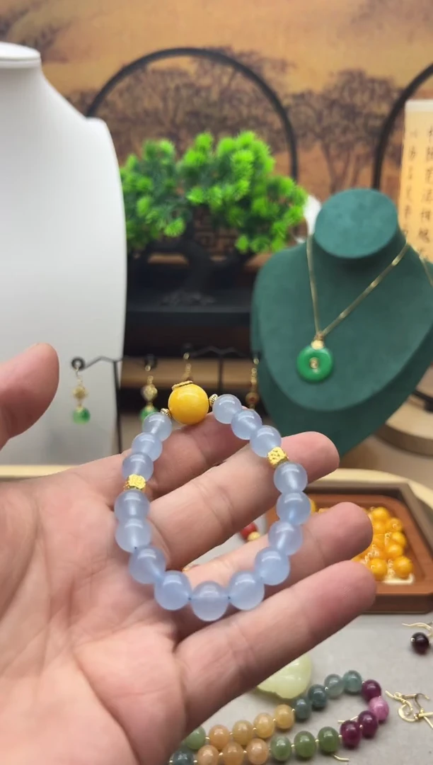 海蓝宝石手链14K金镶嵌S406