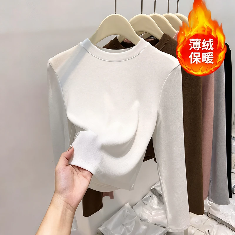 短款上衣女2025秋冬新款欧货保暖长袖打底衫女修身内搭软糯t恤ins