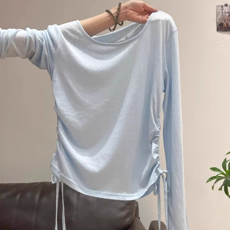 纯色防晒罩衫女夏季雪花棉微透上衣休闲慵懒风长袖t恤宽松百搭