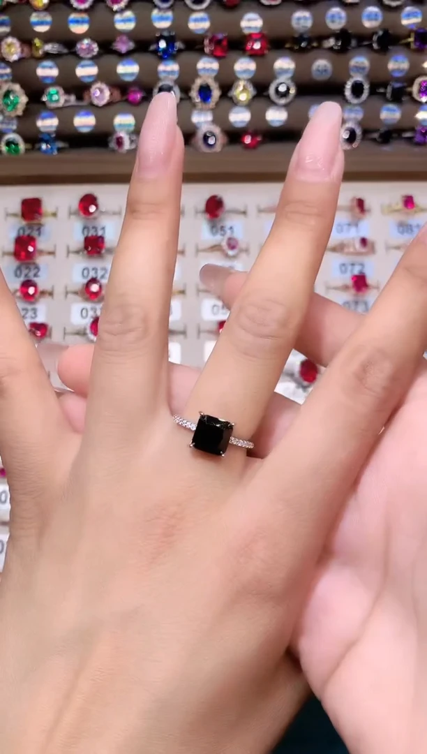 蓝宝石戒指银S925镶嵌银色8