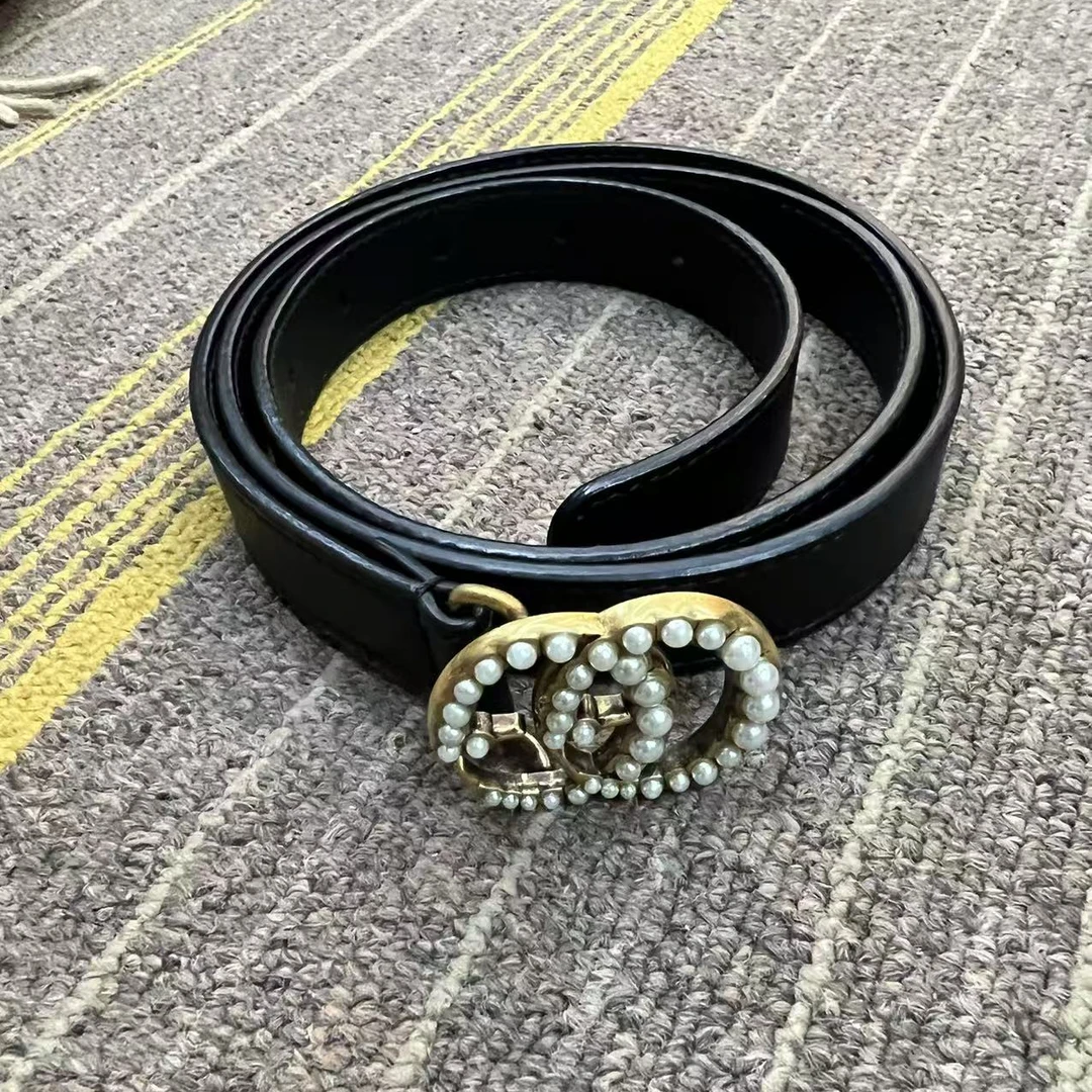 95新 GUCCI/古驰 麦殿/牛皮珍珠扣头腰带/250502VXC3Q03