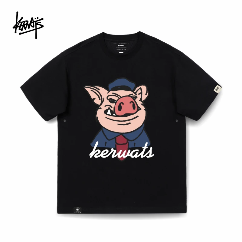 【KERWATS/可维斯品牌】潮牌街头小猪印花短袖T恤男女同款夏季圆领