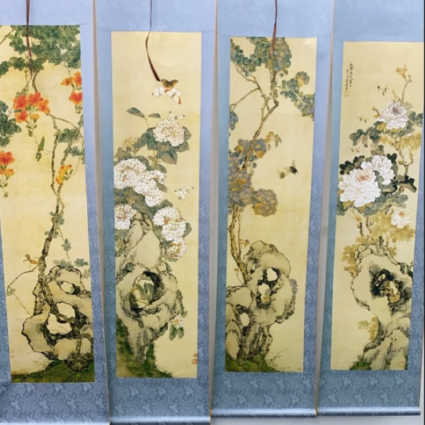 清 · 居廉 《花鸟四屏》160*40·高清数字微喷 居家装饰软装挂画