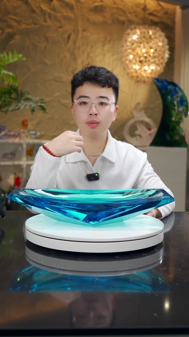 手工艺品琉璃宝石蓝船型果碗