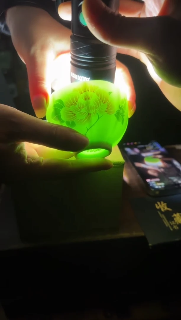 碗瓷芙蓉花八角稀土杯（绿）-红旗瓷厂+礼盒