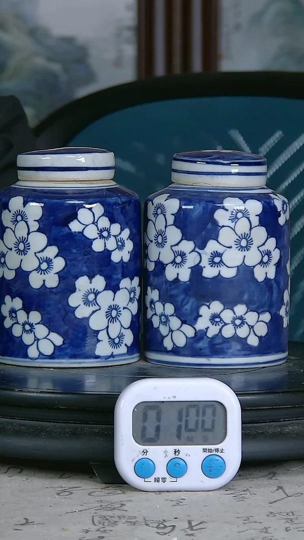 陶兵青花精绘花卉图罐一对