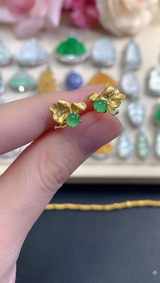 18K金镶嵌翡翠耳饰秋日珠宝Q19