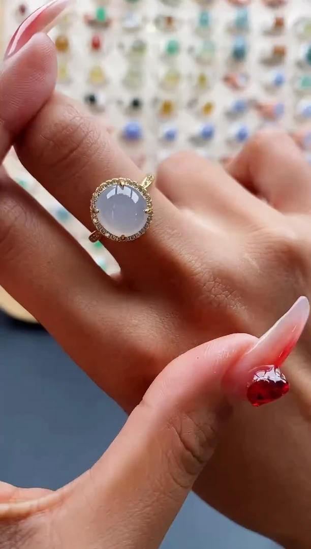 【闪购商品】翡翠戒指银S925镶嵌缅甸天然A货翡翠222 3+2