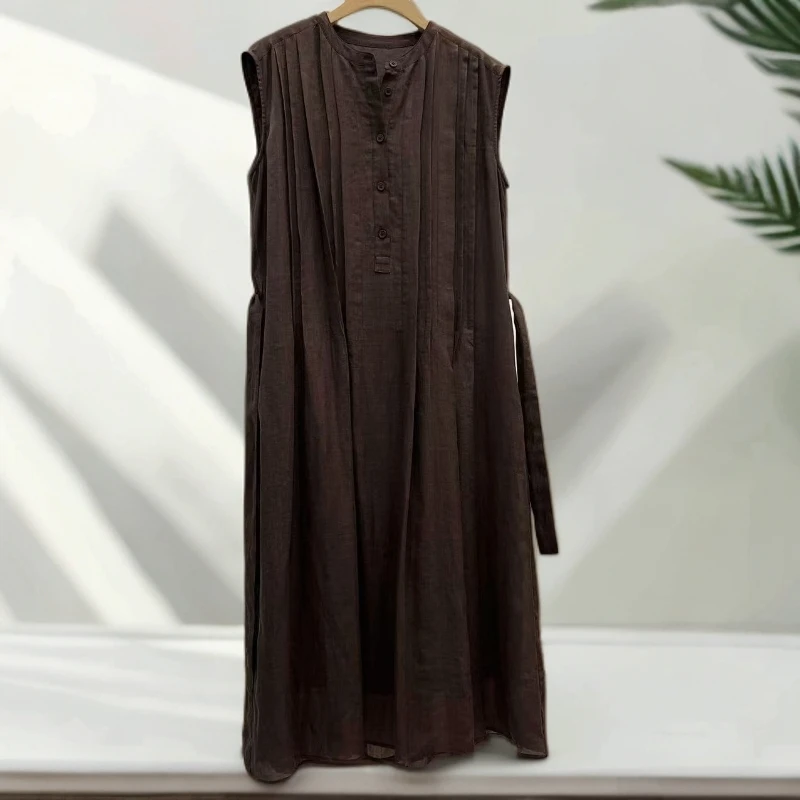 （老钱说）时尚休闲圆领直门襟盖袖长款连衣裙8251196106