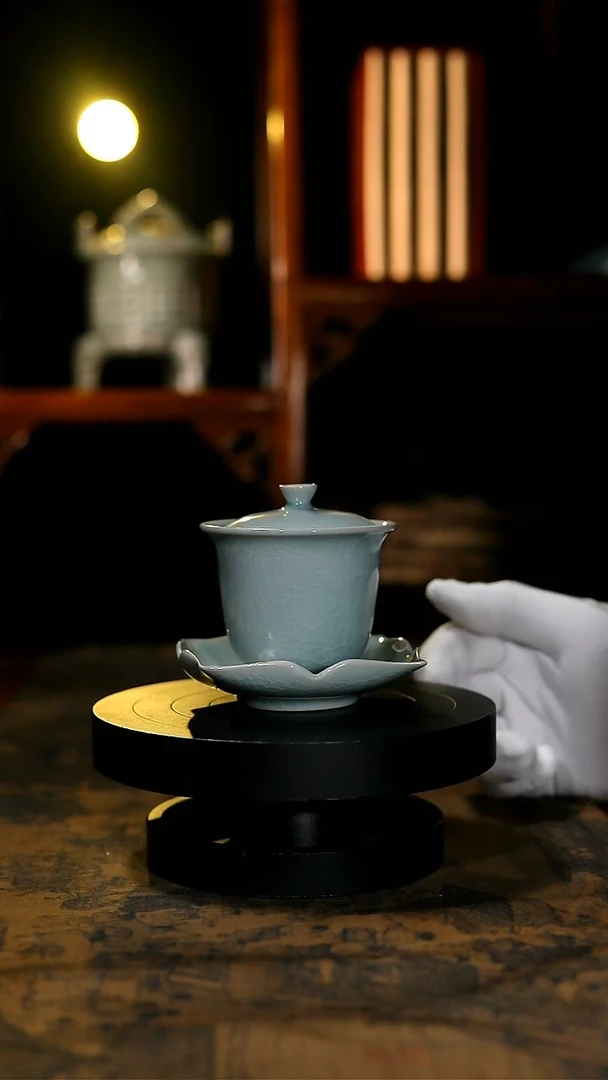 【闪购商品】盖碗原矿青绿釉两才闻香盖碗