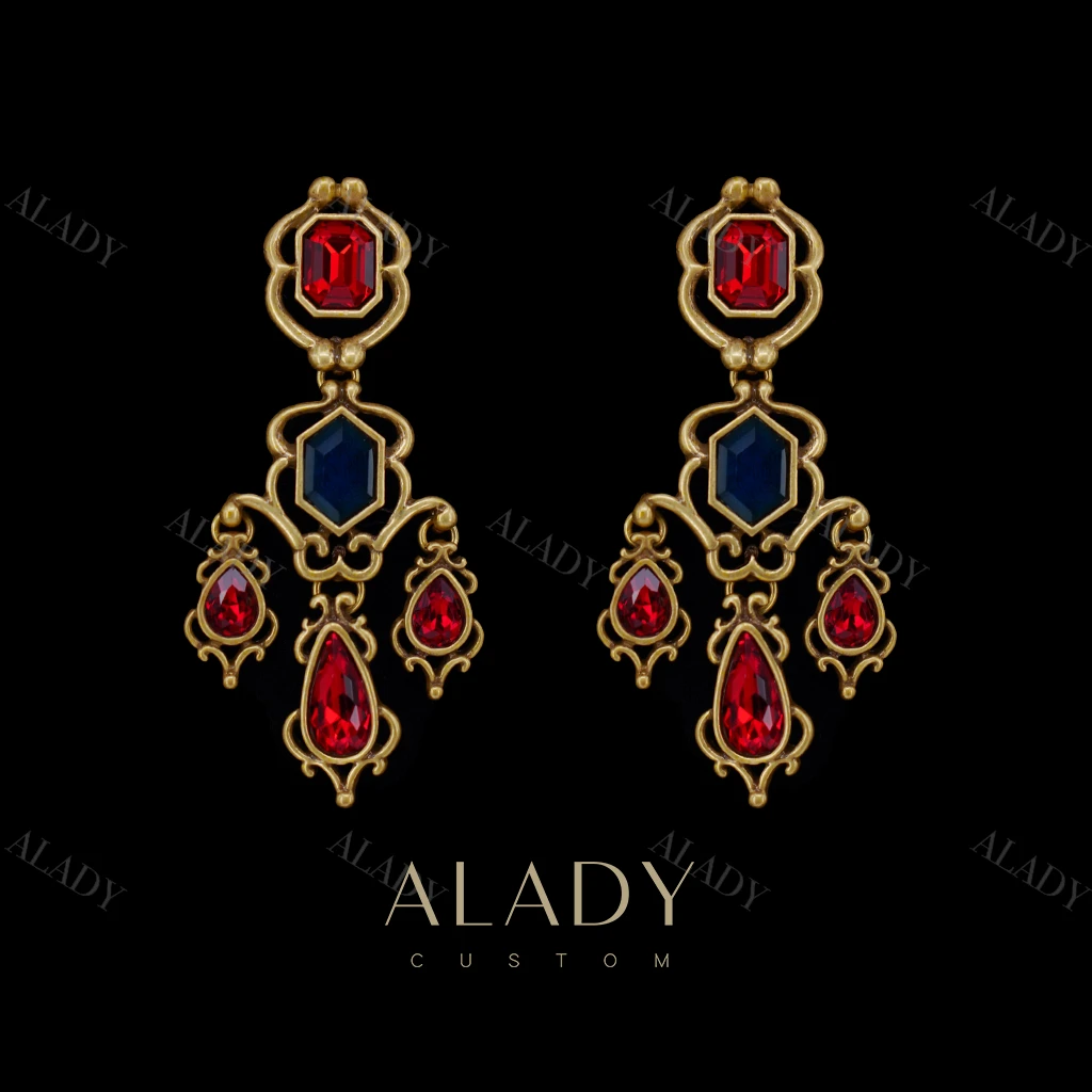 合金合成锆石耳饰 【辉煌】法式复古宫廷风大气撞色耳钉