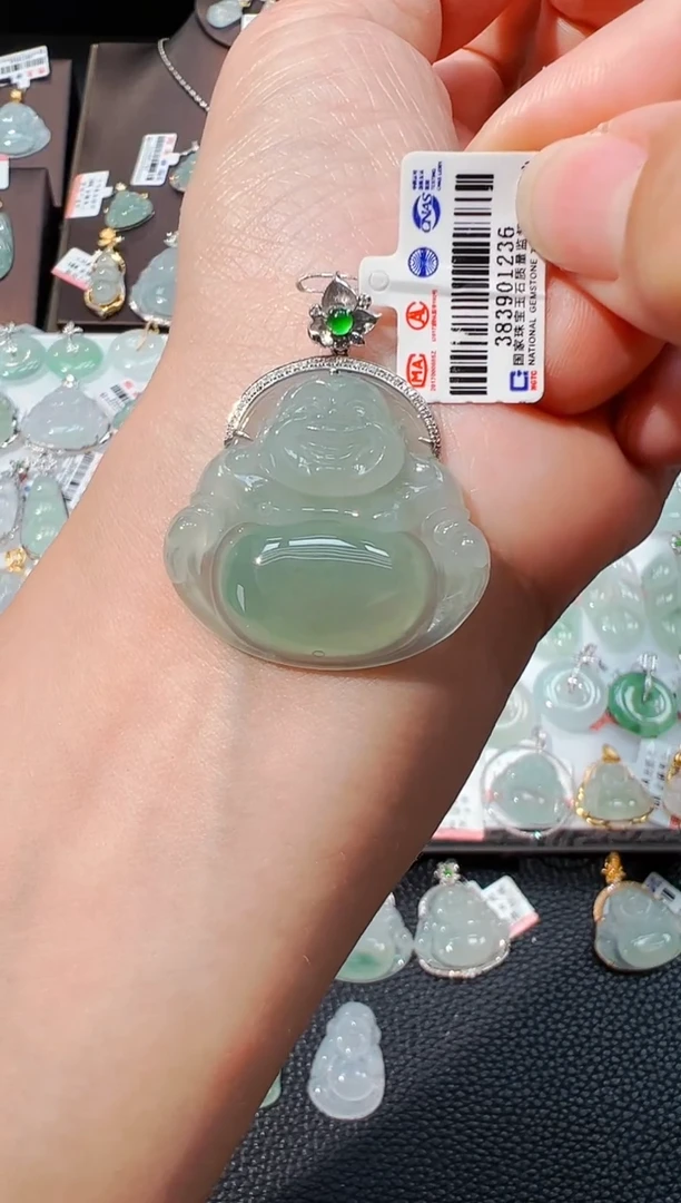 翡翠18K金镶嵌吊坠(不含链)佛公吊坠1236