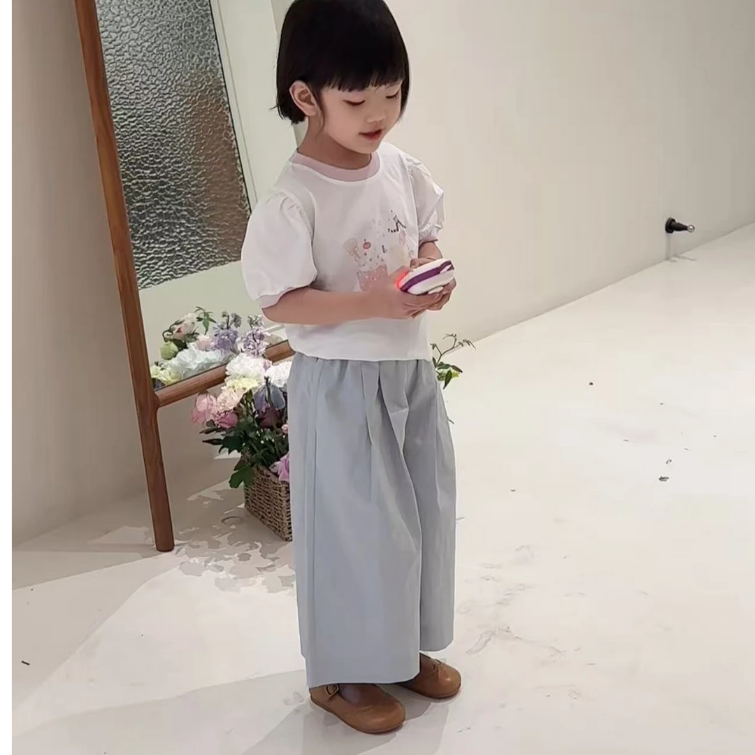 【云朵小葵】女童夏季纯棉薄款透气韩系A字大阔腿休闲裤1113916