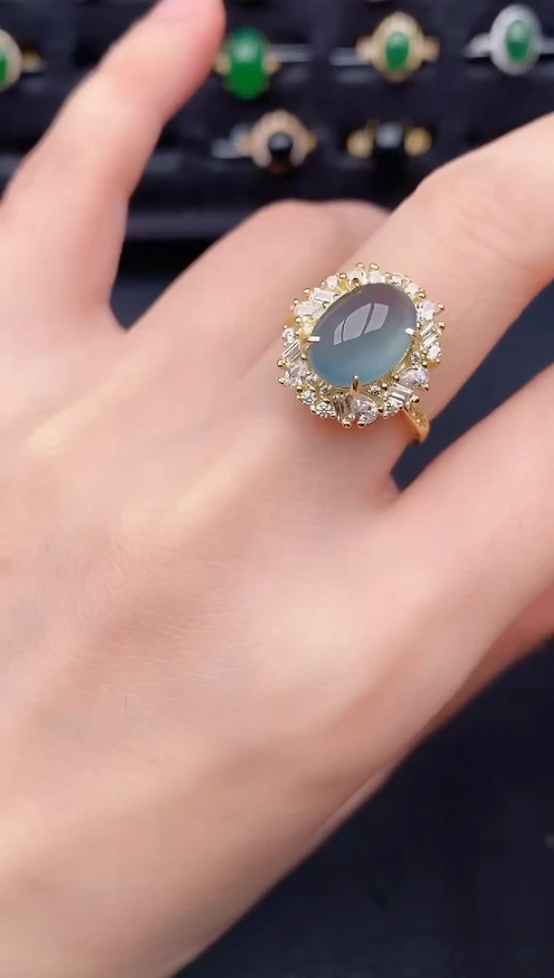 银S925镶嵌戒指翡翠天然a货翡翠170