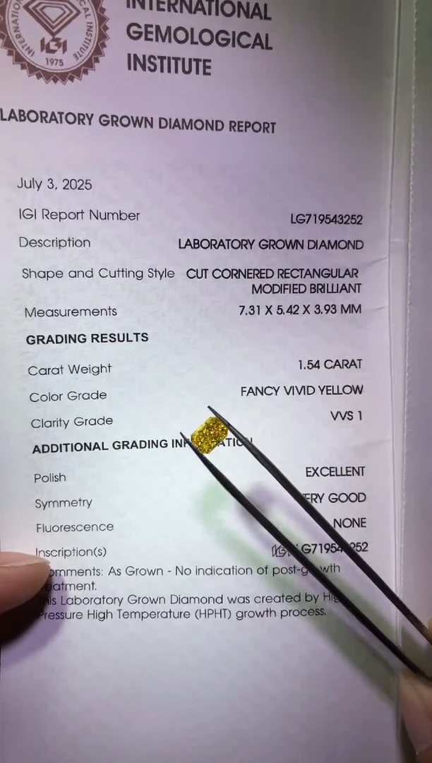 裸石实验室培育钻石1.54ct 黄钻 雷迪恩 LG719543252