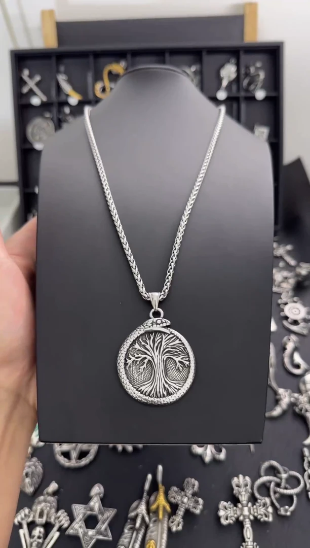 无不锈钢生命树吊坠搭配龙骨项链60CM长度