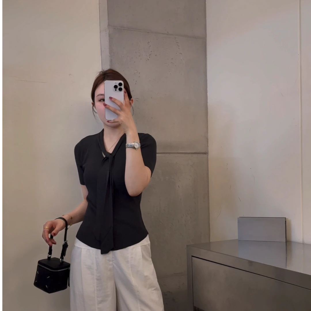 【许大静LUCK】气质飘带款短袖（19219）