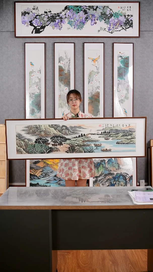 国画于德忠《碧水蕴黄金》含框162*47厘米