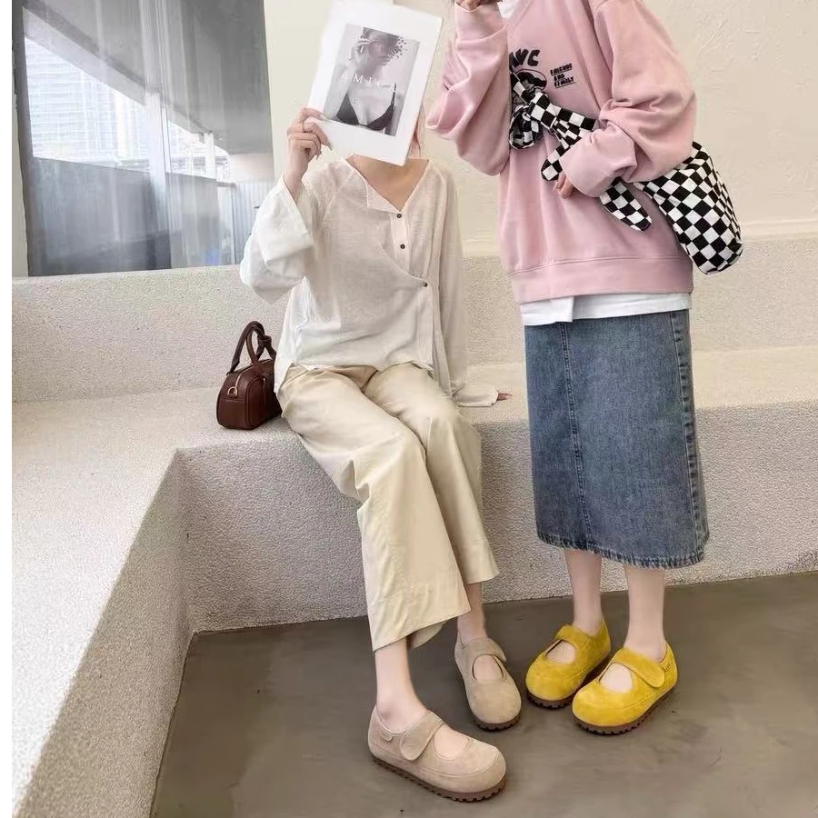 2502魔术贴玛丽珍鞋女春秋新款皮面时尚百搭浅口单鞋