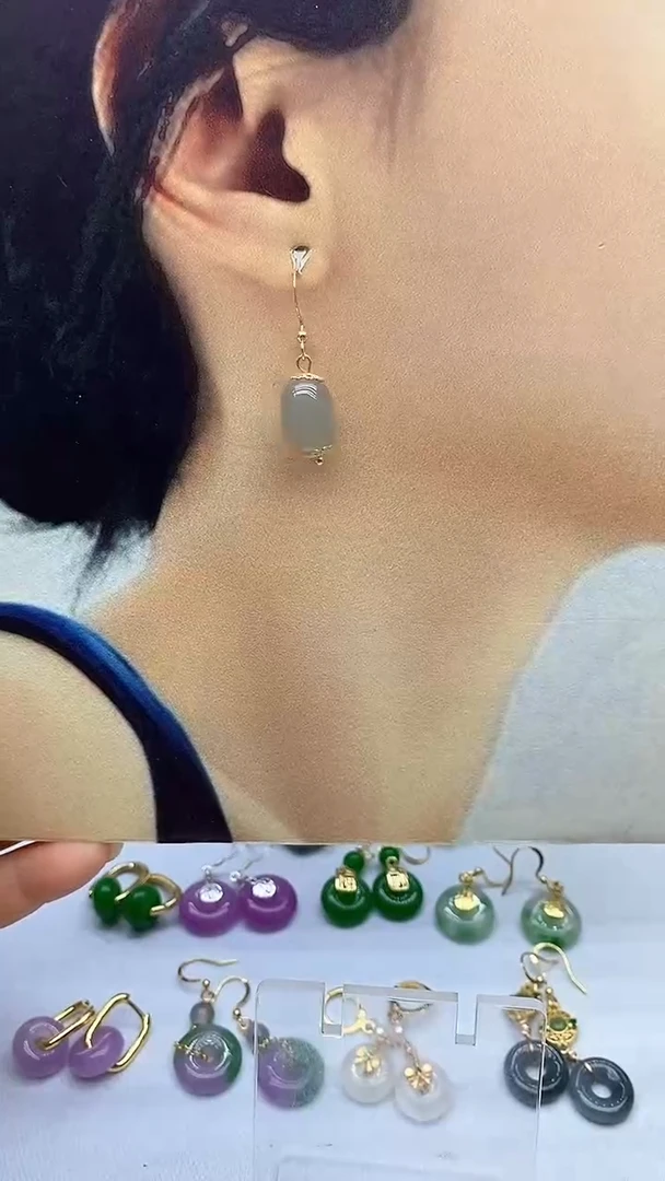 和田玉14K金镶嵌耳饰94