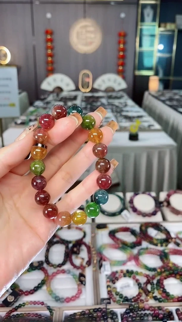 老矿碧玺色标彩虹冰体单圈手串10mm+未镶嵌碧玺dan多样性发货一条