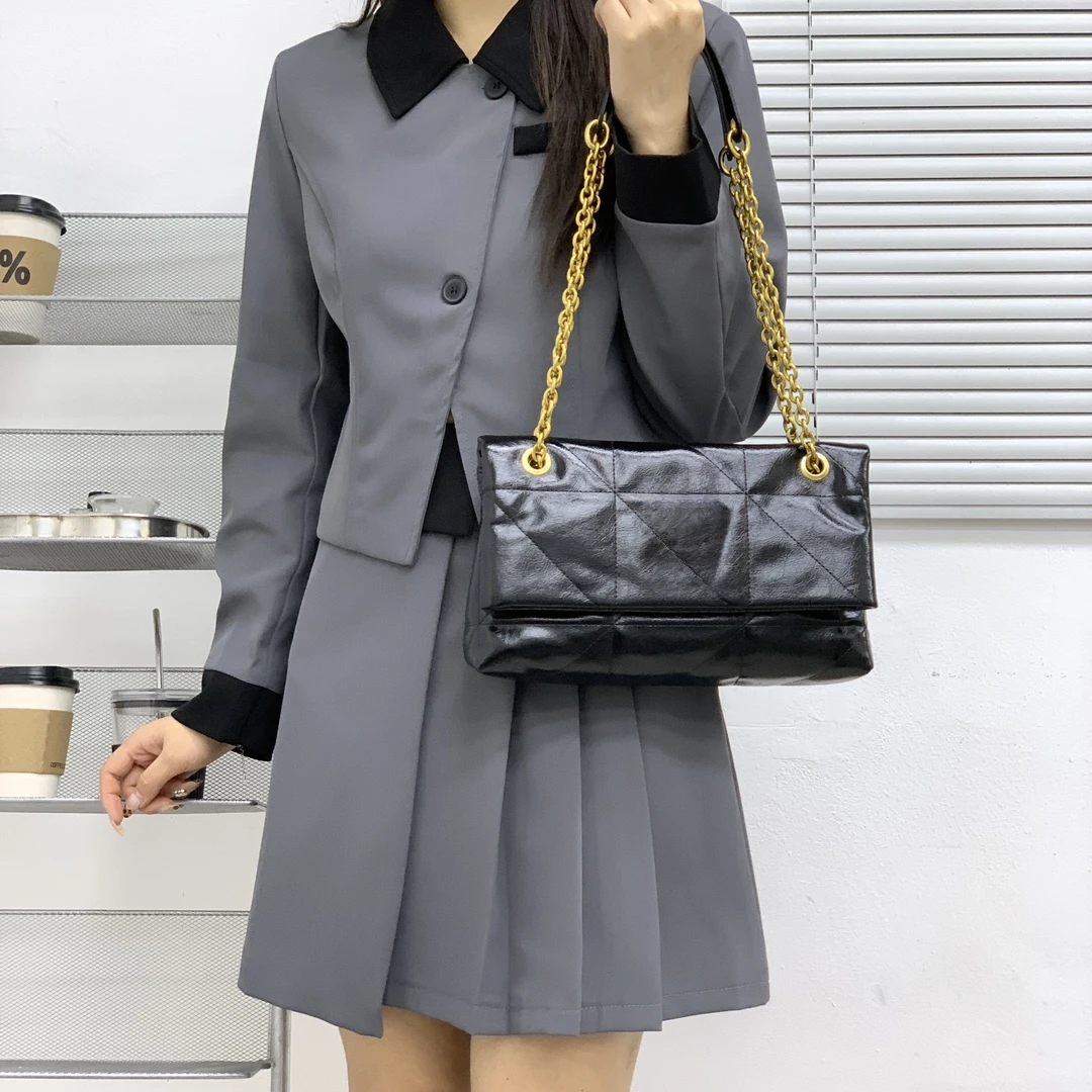 手提时尚百搭女士包单肩包气质L001黑色29CM折叠