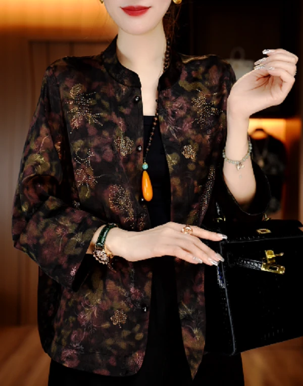 新款春季休闲风宽松型常规长袖圆领洋气新中式国风衬衫V25P063