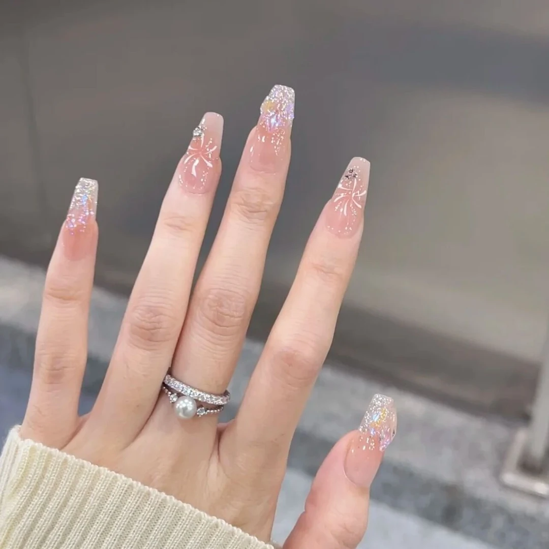 【极光烟花】纯手工穿戴甲手绘极光钻穿戴甲美甲贴片