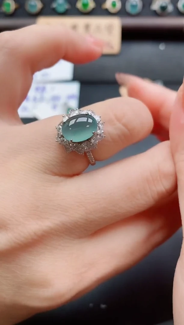 银S925镶嵌戒指翡翠1