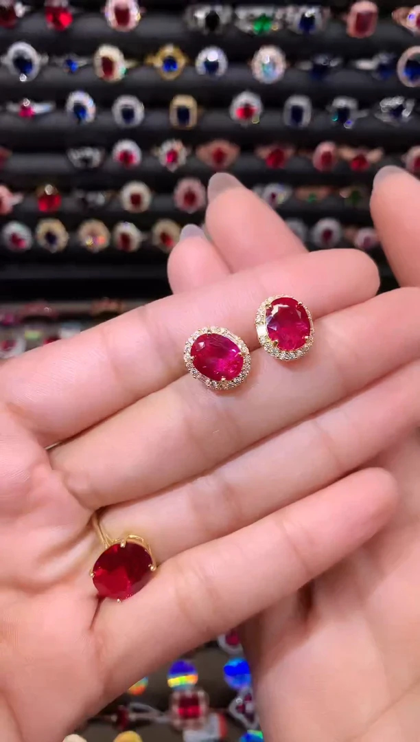 【闪购商品】红宝石耳饰银S925镶嵌810金