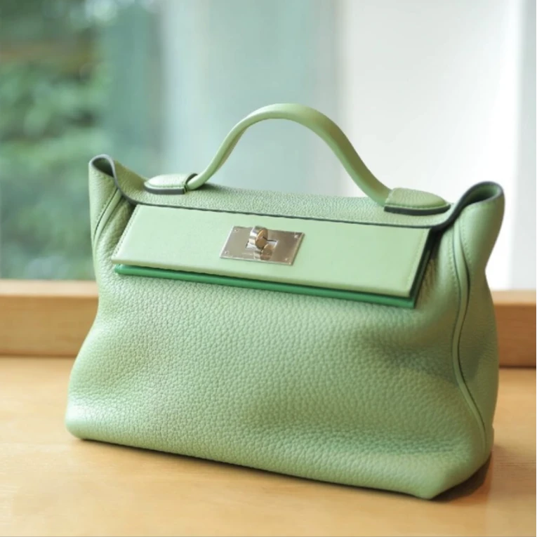 99新 Hermes/爱马仕 爱马仕2424 牛油果绿银扣tc皮z单肩包8462084