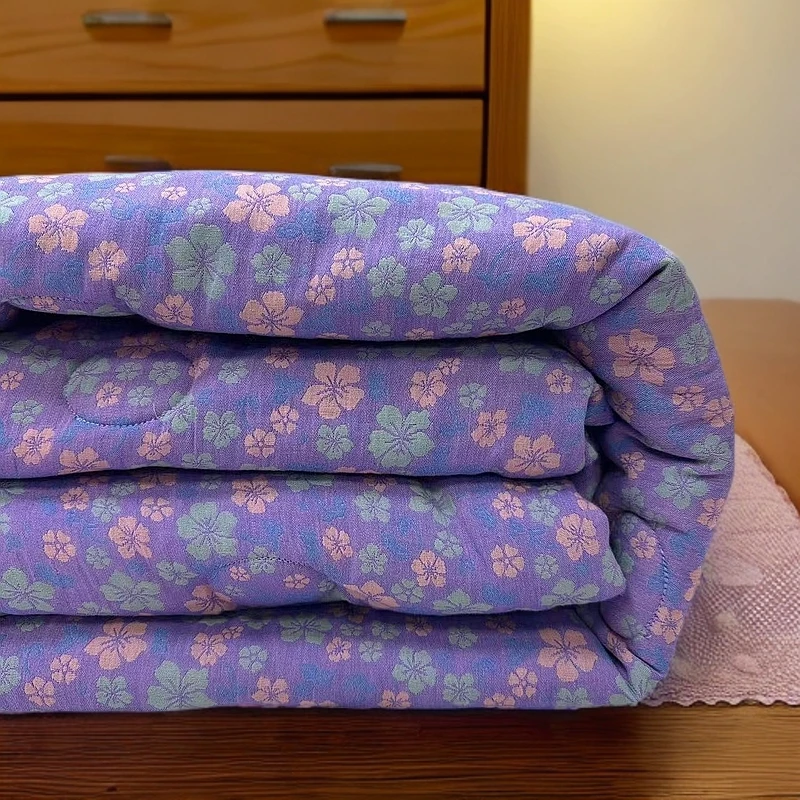 【花间物语】150*200浅紫纯棉双层有氧纱大豆被保暖透气