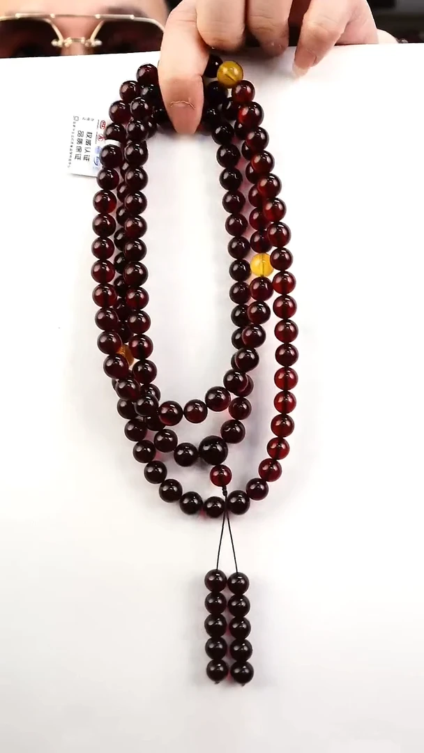 未镶嵌颈饰琥珀血翳108/9mm+多样性发其一